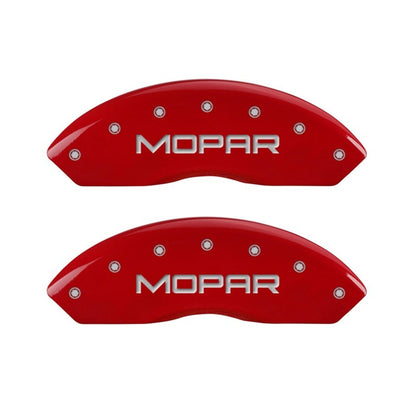 MGP Front set 2 Caliper Covers Engraved Front MOPAR Red finish silver ch 42009FMOPRD 42009FMOPRD Photo - Primary