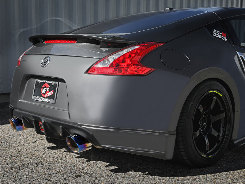 aFe Takeda 09-20 Nissan 370z 2-1/2 IN 304 Stainless Steel Cat-Back Exhaust System w/ Blue Flame Tip 49-36139-L 49-36139-L Photo - Mounted