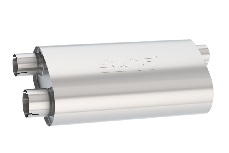 Borla Transverse Flow Notched Muffler - Oval Single Inlet/Dual Outlet 2.5in 19in x 10.5in x 5.5in 400498 400498 Photo - Primary