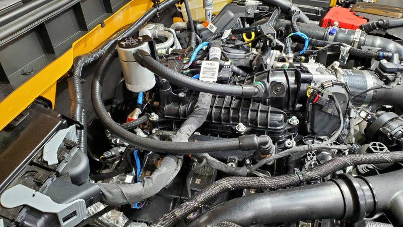 J&L 2021-2022 Ford Bronco 2.7L 3.0 Oil Separator Passenger Side- Clear Anodized 3073P-C 3073P-C Photo - Mounted