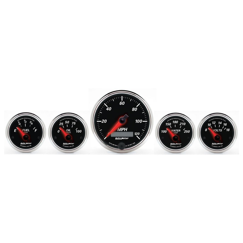 Autometer Designer Black II 3-3/8in and 2-21/16in 5 pc. Electric Speedometer Gauge 1201 1201 Photo - Primary