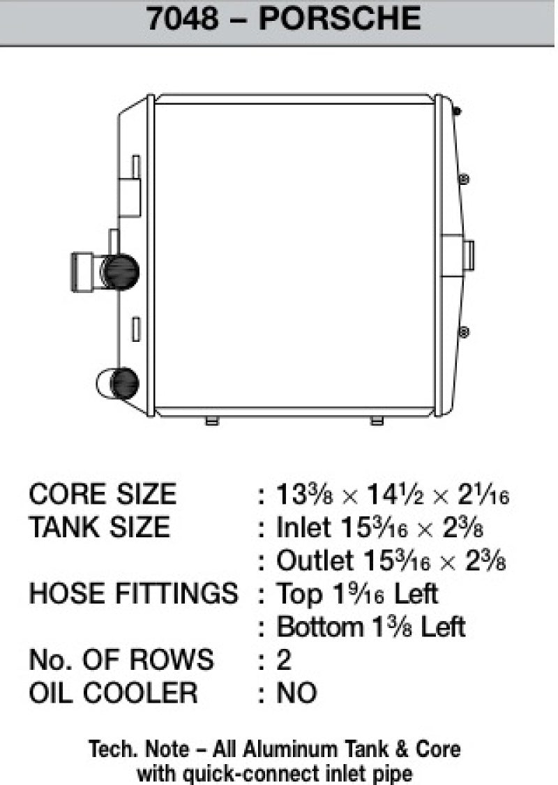 CSF 05-11 Porsche 911 Carrera/GT3 RS (997) Right Side Radiator 7048 7048 Technical Drawing