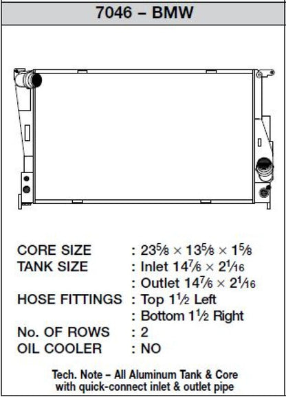 CSF 2011+ BMW 1 Series M 08-11 / 135i 07-11 / 335 (Automatic transmission) 7046 Technical Drawing