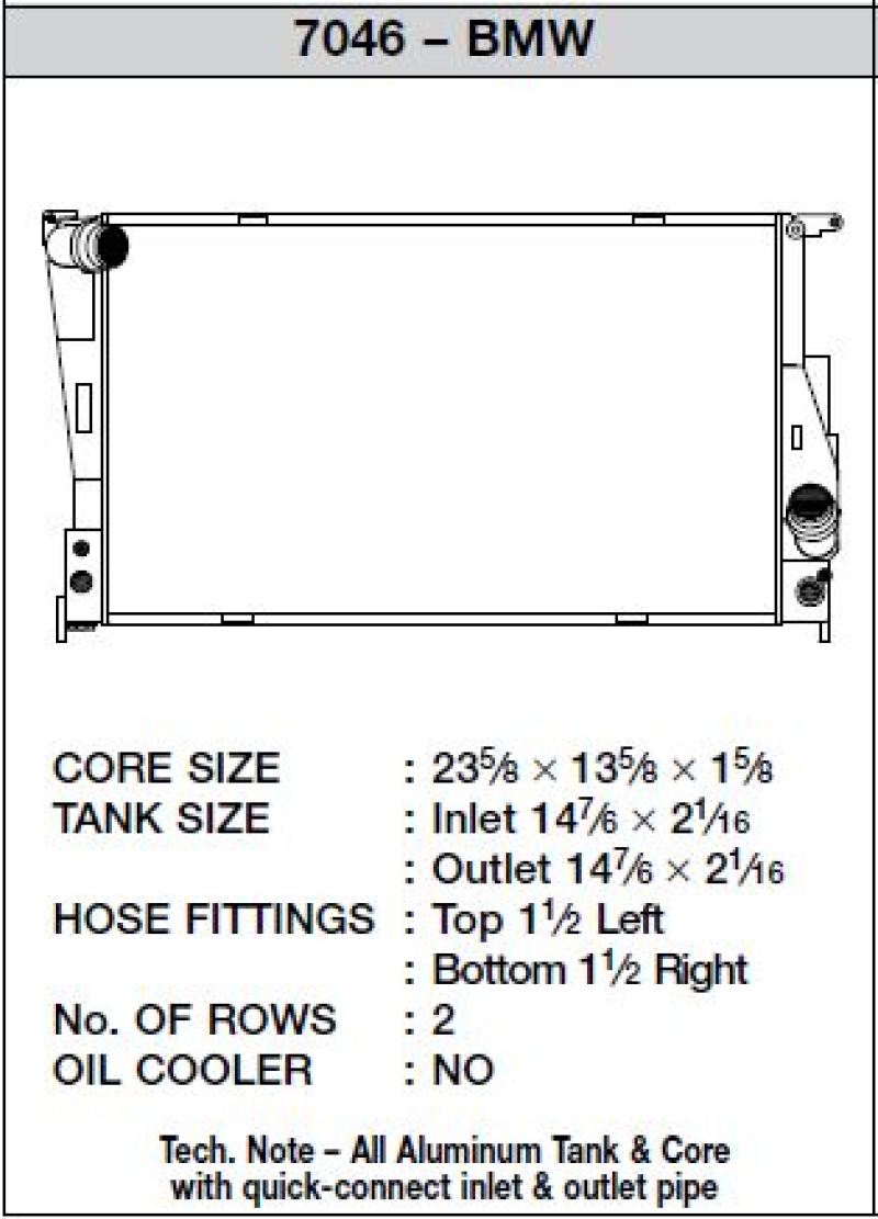 CSF 2011+ BMW 1 Series M 08-11 / 135i 07-11 / 335 (Automatic transmission) 7046 Technical Drawing