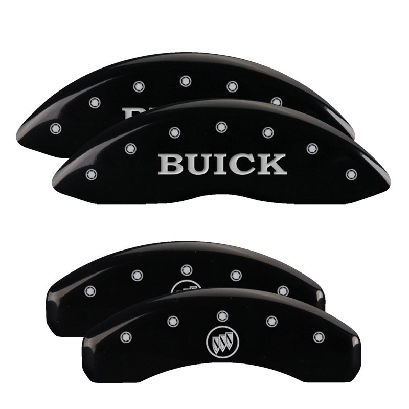 MGP 4 Caliper Covers Engraved Front Buick Engraved Rear Buick Shield Black finish silver ch 49002SBSHBK 49002SBSHBK Photo - Primary