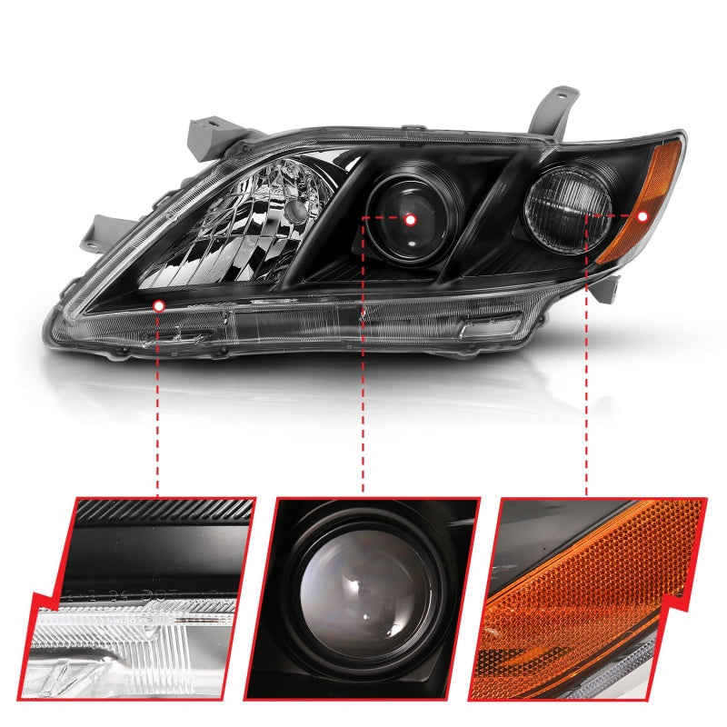 ANZO 2007-2011 Toyota Camry Projector Headlight Black Amber 121539 121539 Photo - Unmounted