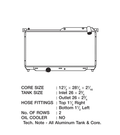CSF 92-97 Mazda RX-7 Radiator 2865 2865 Technical Drawing