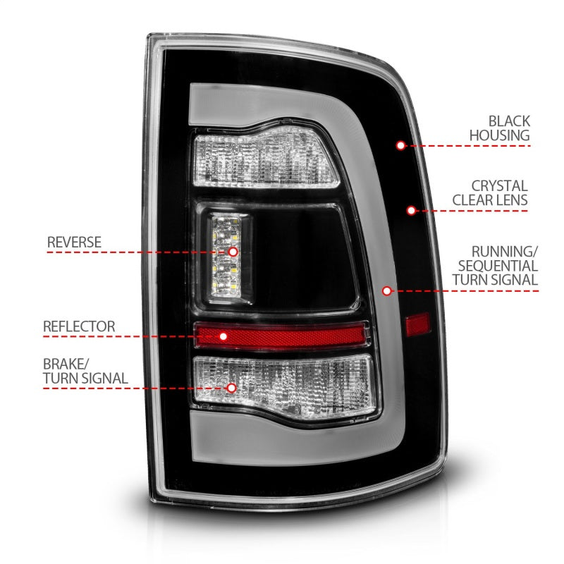 ANZO 09-18 Dodge Ram 1500 Sequential LED Taillights Black w/Switchback Amber Signal 311471 311471 Photo - Unmounted