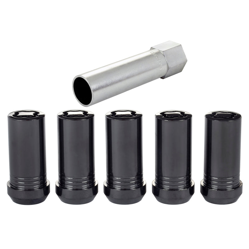 McGard Wheel Lock Nut Set - 5pk. (Tuner / Cone Seat) 1/2-20 / 13/16 Hex / 1.60in. Length - Black 25540BK 25540BK Photo - out of package