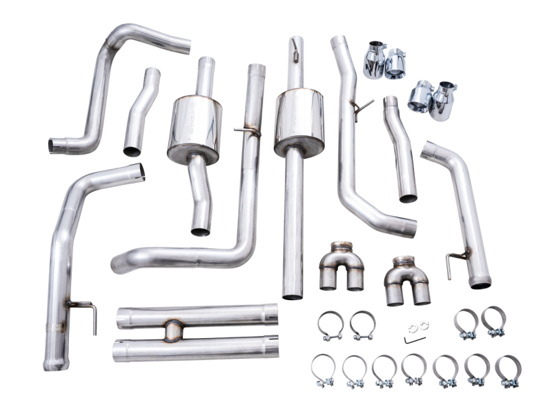 AWE Tuning 4th Gen GM 1500 6.2L 0FG Catback Split Rear Exit (w/ Bumper Cutouts) - Quad Chrome Tips 3015-42203 3015-42203 Photo - out of package