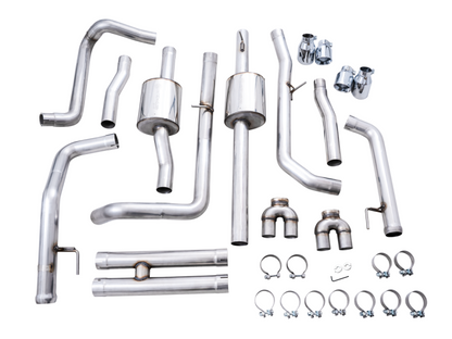AWE Tuning 4th Gen GM 1500 6.2L 0FG Catback Split Rear Exit (w/ Bumper Cutouts) - Quad Chrome Tips 3015-42203 3015-42203 Photo - out of package