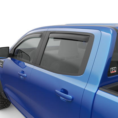 EGR 19-22 Ford Ranger In-Channel Window Visors Front/Rear Set Matte Black Crew Cab 573555 573555 Photo - Close Up