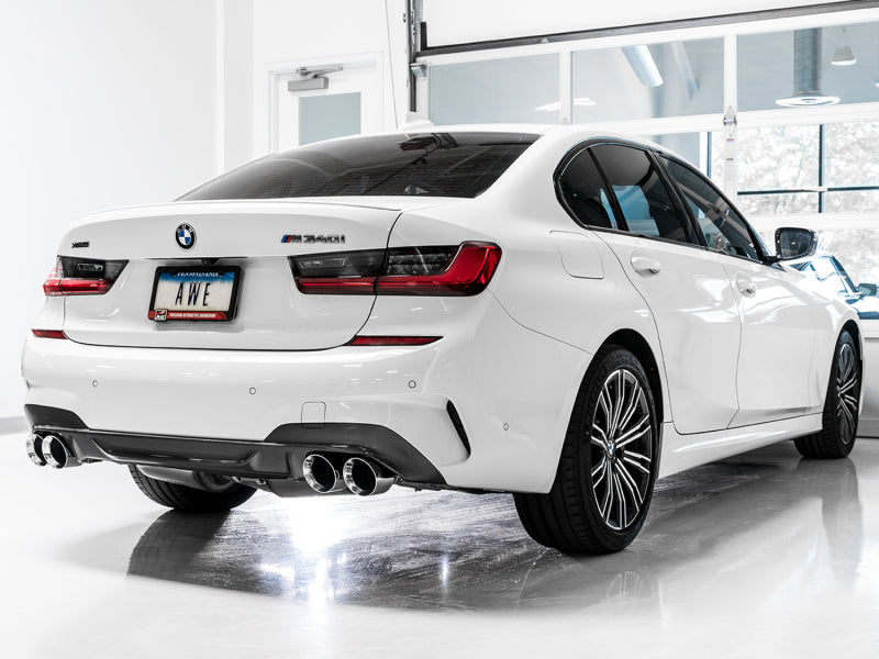 AWE Tuning 2019+ BMW M340i (G20) Resonated Touring Edition Exhaust - Quad Chrome Silver Tips 3015-42150 3015-42150 Photo - Mounted