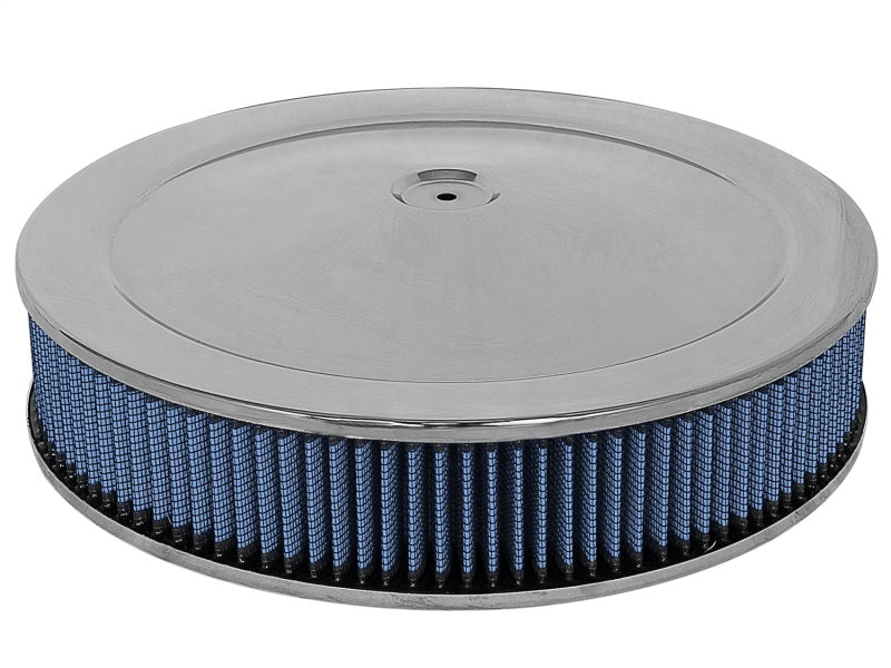 aFe MagnumFLOW Air Filters Round Racing P5R A/F Chrome Assy 14x3: Blk/Blue 18-21401 18-21401 Photo - Primary