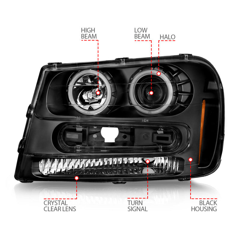 ANZO 02-09 Chevrolet Trailblazer (Will Not Fit 06-09 LT) Projector Headlights w/Halo Black Housing 111572 111572 User 3