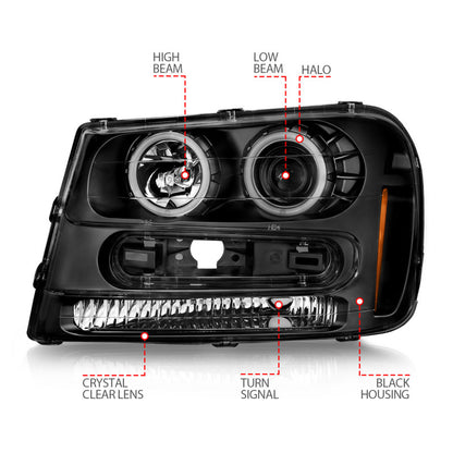 ANZO 02-09 Chevrolet Trailblazer (Will Not Fit 06-09 LT) Projector Headlights w/Halo Black Housing 111572 111572 User 3