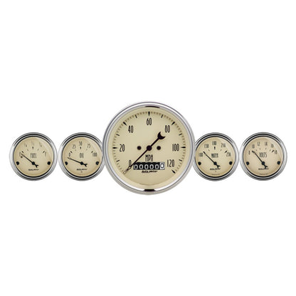 Autometer Gauge Kit, 5 pc., 3 3/8" & 2 1/16", Elec. Speedometer, Antique Beige 1840 Photo - Primary