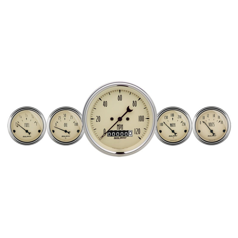 Autometer Gauge Kit, 5 pc., 3 3/8" & 2 1/16", Elec. Speedometer, Antique Beige 1840 Photo - Primary