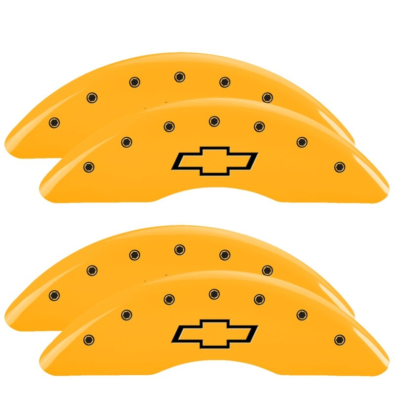 MGP 4 Caliper Covers Engraved Front & Rear Bowtie Yellow Finish Black 14173SBOWYL Photo - Primary