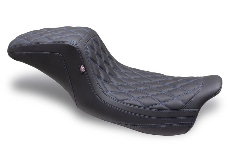 Mustang Motorcycle Mustang 08-24 HD FL Touring Double Diamond Squareback 1PC Seat - Black w/ Blue Stitching 75299SB 75299SB User 1