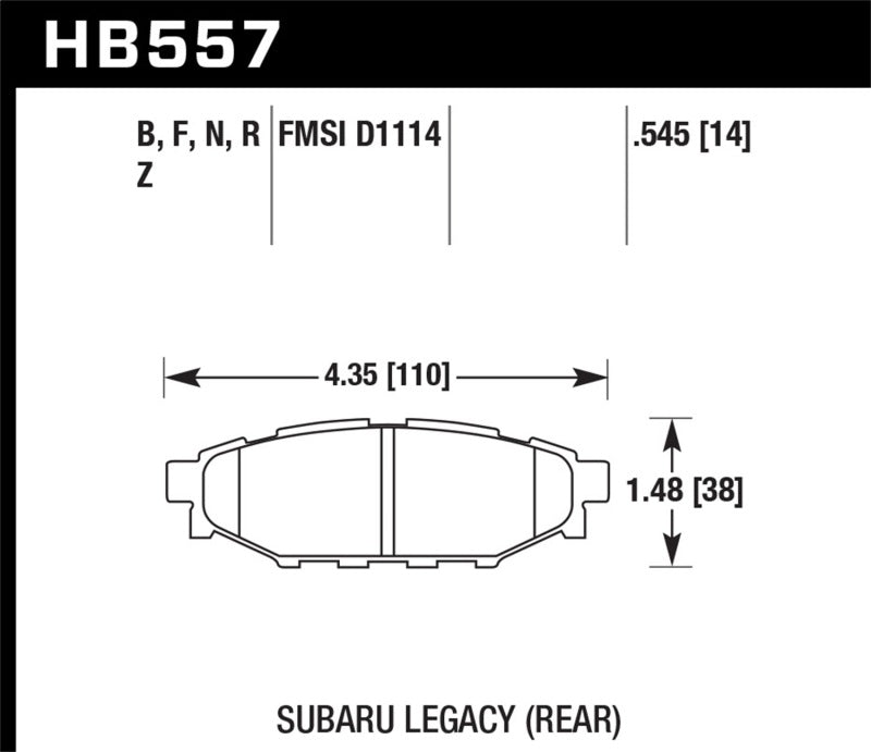 Hawk Ceramic Brake Pads Rear Subaru Impreza 2.5 GT 2008-2012 HB557Z.545 Photo - Primary