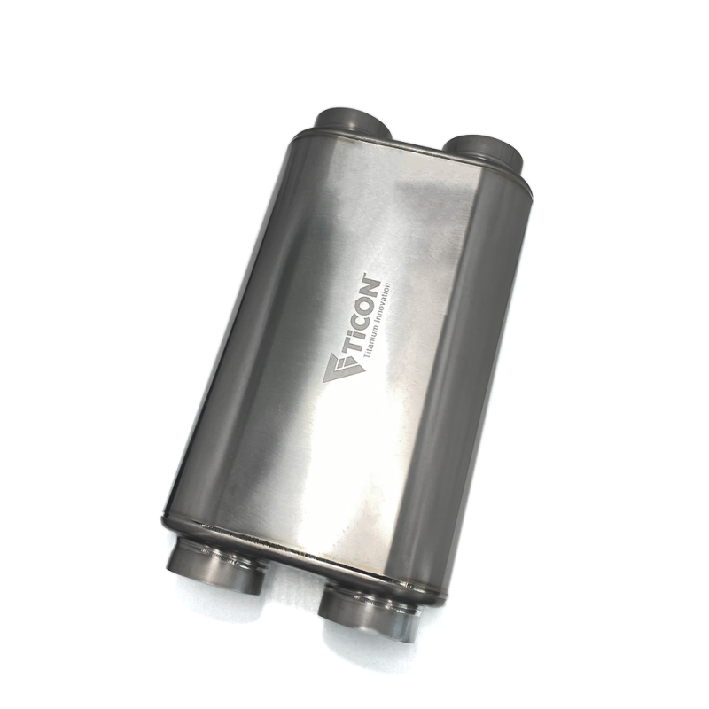 Ticon Industries 17in OAL 3.0in Dual In/Out Thin Oval Titanium Muffler - Matte 116-07623-0250