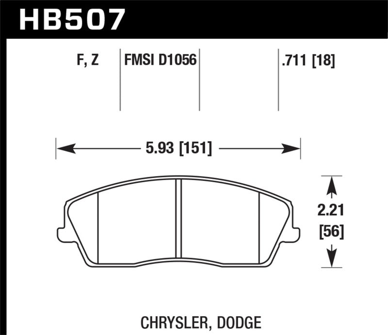 Hawk Ceramic Brake Pads Front Chrysler 300 Base 2005-2007 HB507Z.711 Photo - Primary