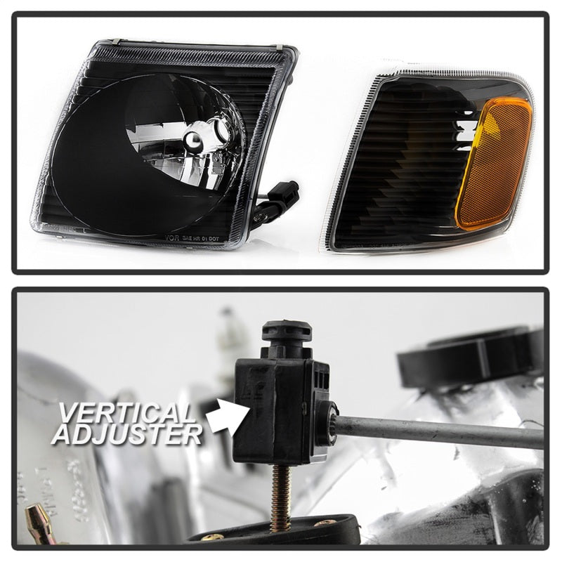 SPYDER xTune 01-03 Ford Explorer Sport 4pc OEM Style Headlights w/Corner - Black (HD-JH-FEXP01-ST-BK) 9042614 9042614 Photo - Unmounted