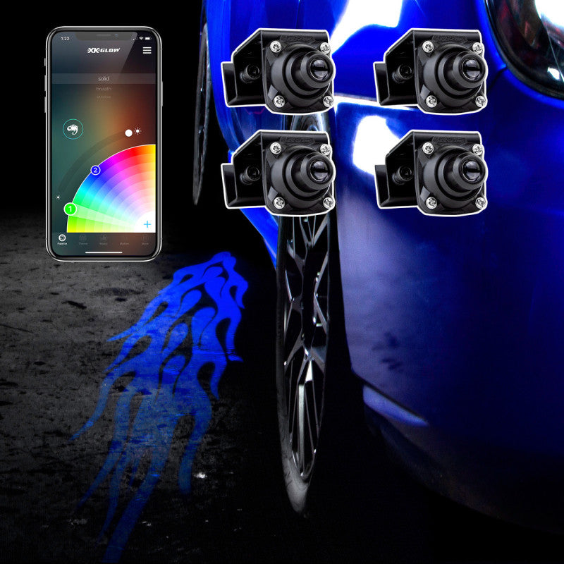 XKGLOW XK Glow Curb FX Bluetooth XKchrome App Waterproof LED Projector Welcome Light Flame Style 4pc XK-CFX-ADV-FLAME