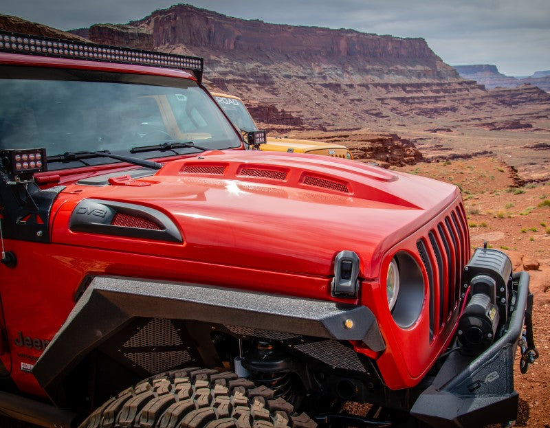 DV8 Offroad 18+ Jeep JL Heat Dispersion Hood - Primer Black HDMBJL-01 HDMBJL-01 Photo - Mounted