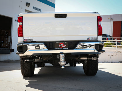 aFe Large Bore-HD 4in 409SS DPF-Back Exhaust System w/Black Tip 20 GM Diesel Trucks V8-6.6L (td) L5P 49-44126-B 49-44126-B Photo - Mounted