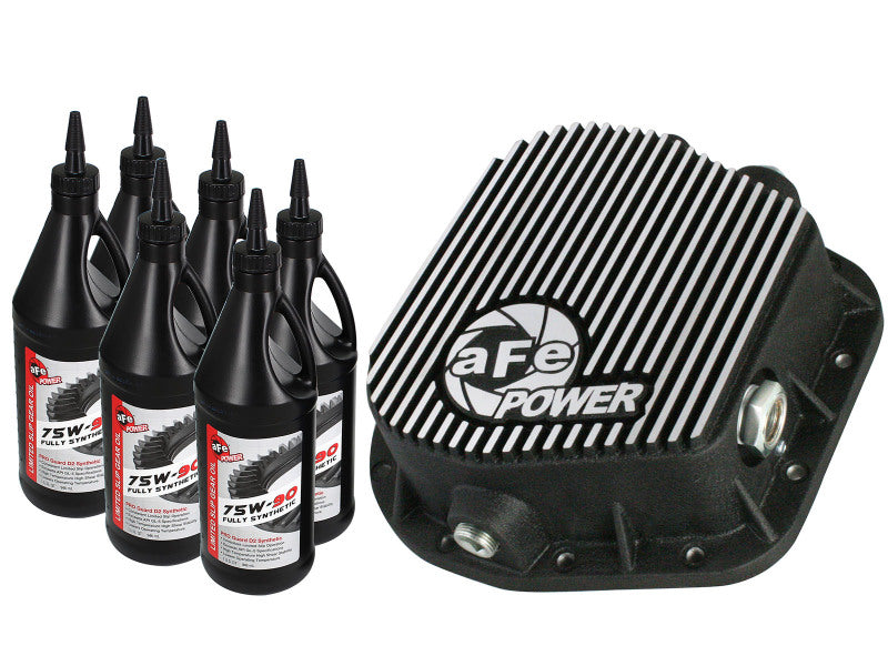 aFe Pro Series Rear Differential Cover Black w/ Machined Fins; w/ Gear Oil 46-70152-WL Photo - Primary