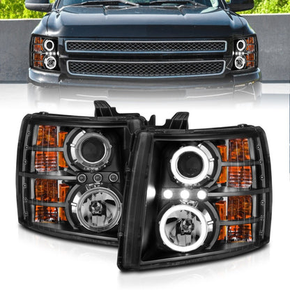 Anzo 2007-2013 Chevrolet Silverado 1500 Projector Headlights w/ Halo Black 111200 Photo - Primary