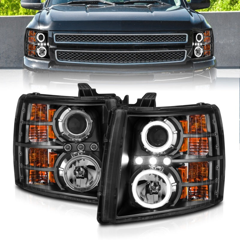 Anzo 2007-2013 Chevrolet Silverado 1500 Projector Headlights w/ Halo Black 111200 Photo - Primary