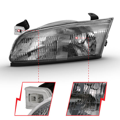 ANZO 1997-1999 Toyota Camry Crystal Headlight Chrome Amber(OE) 121555 121555 Photo - Close Up