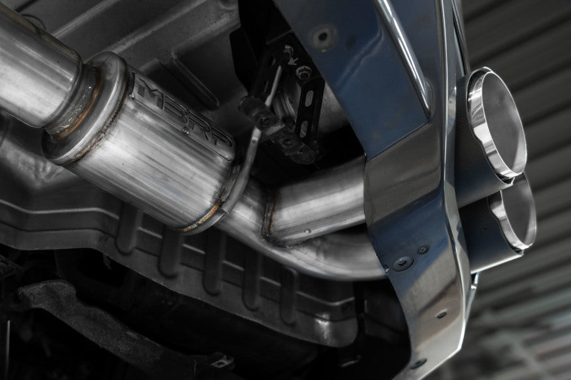 MBRP 2009-2023 Nissan GTR 3.8L Stainless Steel 3.5in Cat-Back, Dual Split Rear Quad Carbon Tips S44073CF S44073CF Photo - Mounted