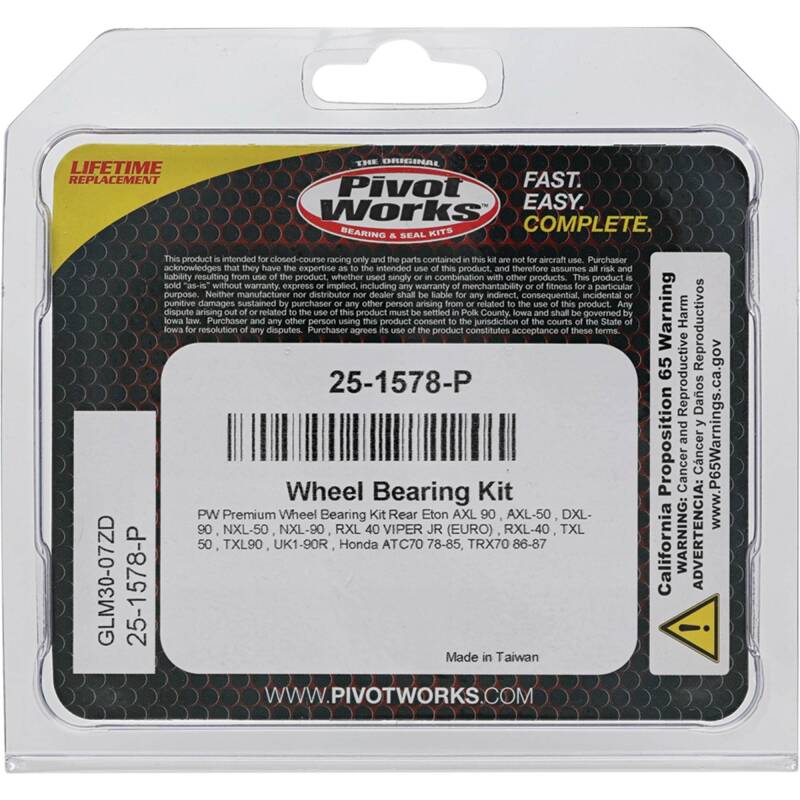 Pivot Works Eton, Honda Wheel Bearing Kit Premium Bearings 25-1578-P 25-1578-P Photo - Primary