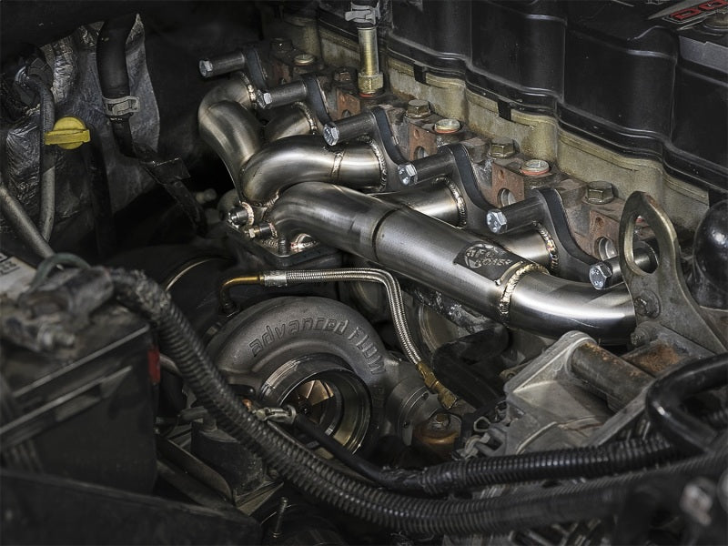aFe Twisted Steel Header w/ Turbo Manifold 03-07 Dodge Diesel L6-5.9L 48-32017 48-32017 Photo - Mounted