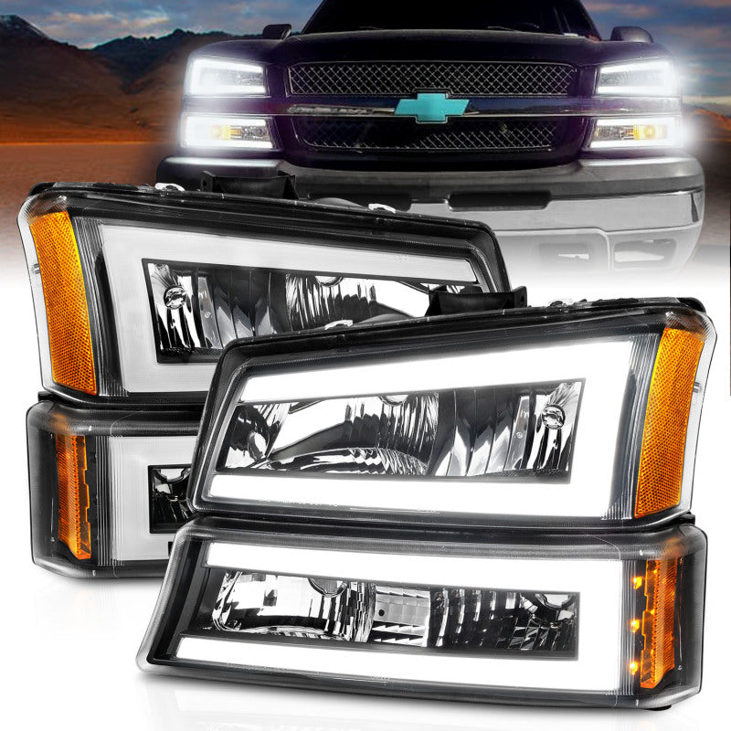 ANZO 2003-2006 Chevrolet Silverado 1500 Crystal Headlights w/ Light Bar Black Housing 111501 111501 Photo - Primary