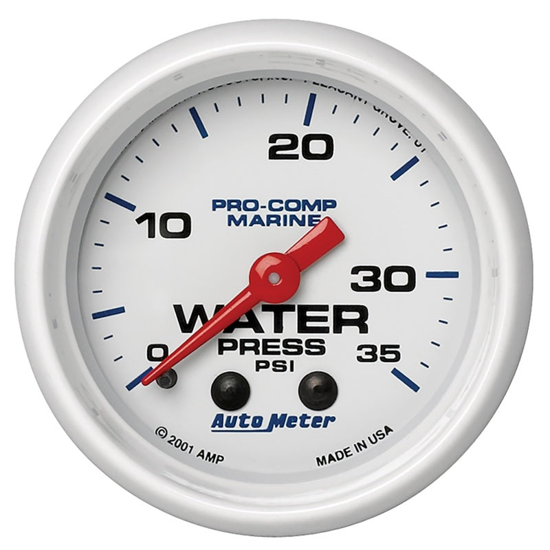 Autometer Marine White 2-1/16in 35 PSI Mechanical Water Pressure Gauge 200772 200772 Photo - Primary