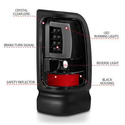 ANZO 1994-2001 Dodge Ram 1500 LED Taillights Plank Style Black w/Clear Lens 311339 311339 User 3