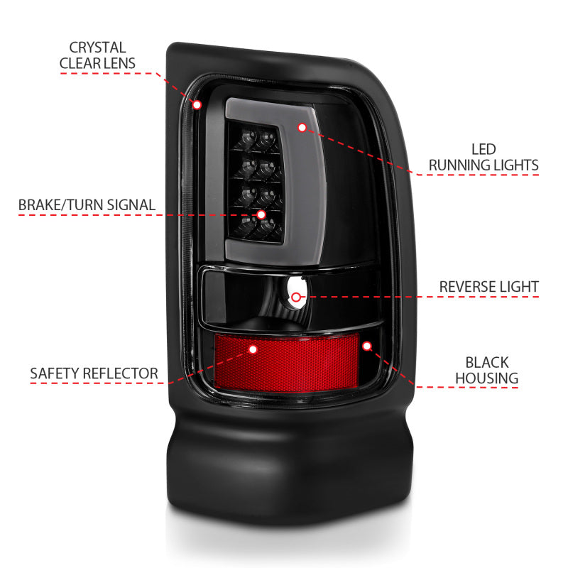 ANZO 1994-2001 Dodge Ram 1500 LED Taillights Plank Style Black w/Clear Lens 311339 311339 User 3