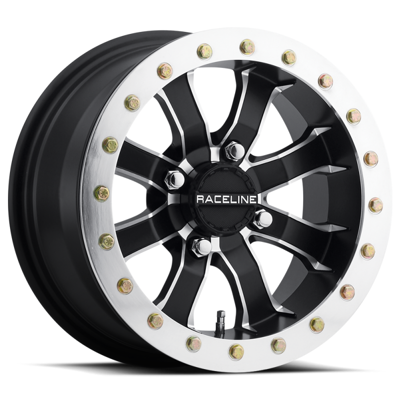Raceline A71 Mamba 12x7in/4x156 BP/5mm Offset/132.5mm Bore - Black & Machined Ring Beadlock Wheel A7127056-43 A7127056-43 Photo - Primary