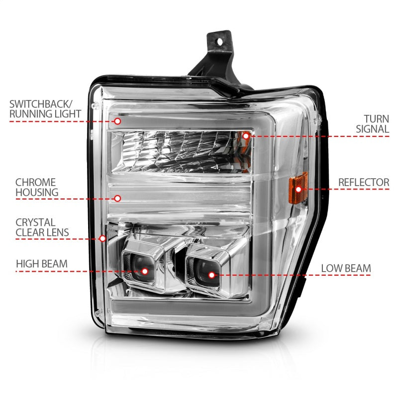 ANZO 08-10 Ford F-250 - F-550 Super Duty Projector Headlights w/ Light Bar Switchback Chrome Housing 111587 111587 Photo - Unmounted