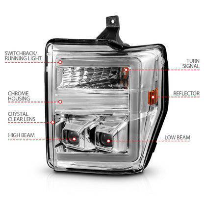ANZO 08-10 Ford F-250 - F-550 Super Duty Projector Headlights w/ Light Bar Switchback Chrome Housing 111587 111587 Photo - Unmounted