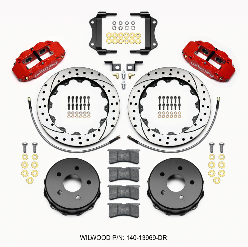Wilwood FNSL4R Rear Kit, 12.88", Drilled, Red, 2007-up Jeep JK w/Lines 140-13969-DR Photo - Primary