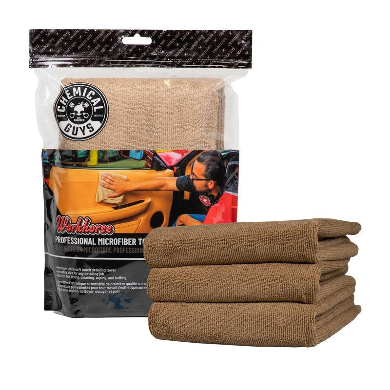 Chemical Guys Workhorse Professional Microfiber Towel - 16in x 16in - Tan - 3 Pack (P16) MIC34403