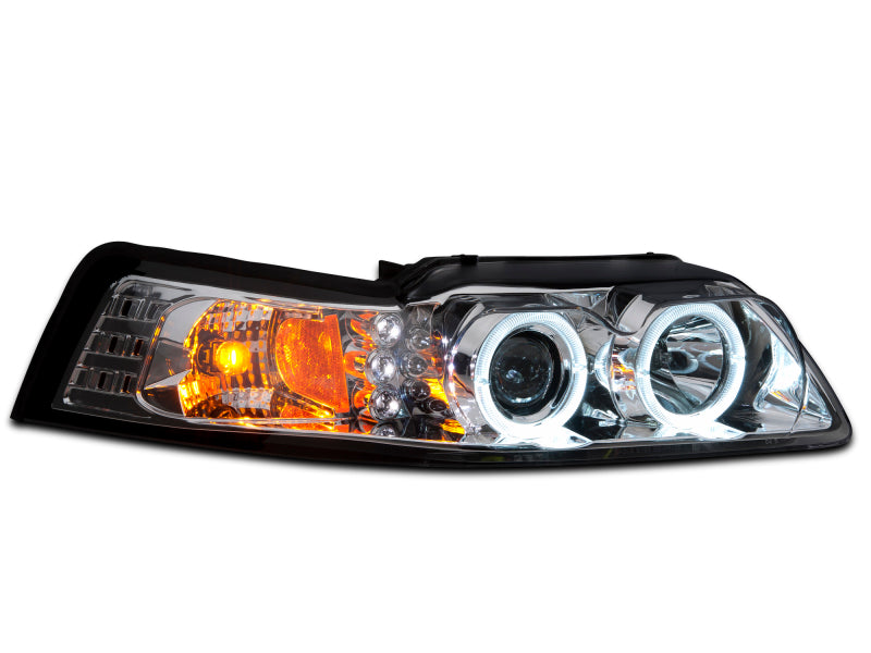 Raxiom 99-04 Ford Mustang Dual LED Halo Projector Headlights- Chrome Housing (Clear Lens) 49114 49114 Photo - Close Up