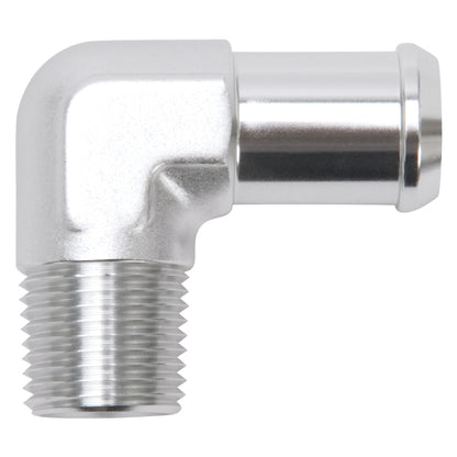 Edelbrock Hose End, 90-deg., 1/2" NPT to 3/4" Barb, Clear Anodize 8166 Photo - Primary