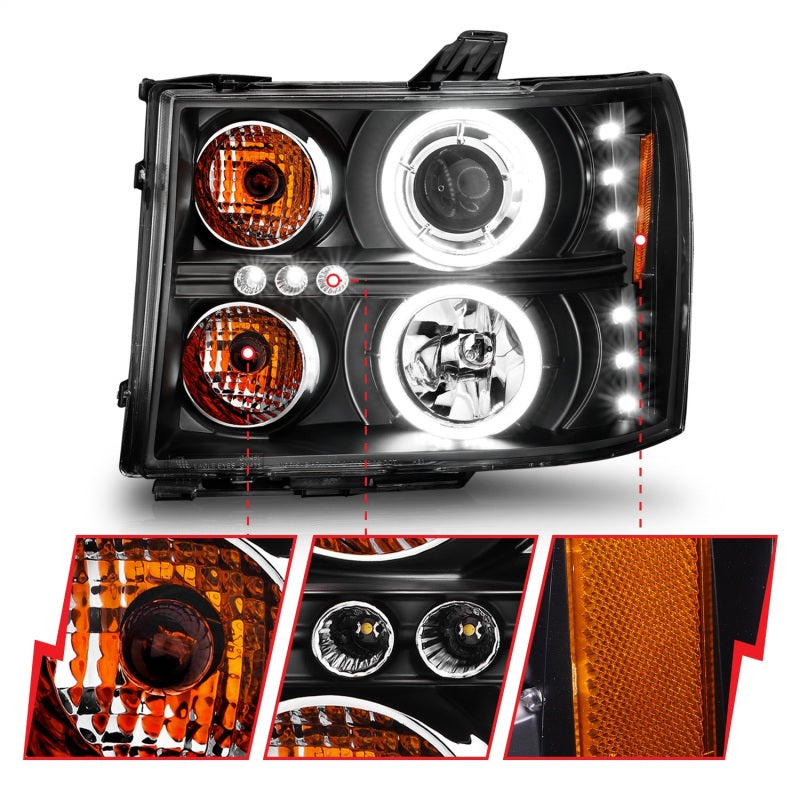Anzo 2007-2013 Gmc Sierra 1500 Projector Headlights w/ Halo Black 111125 Photo - Unmounted